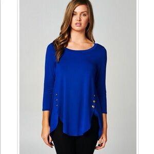 2X Long Sleeve Tee Shirt Top Blouse Button Trim